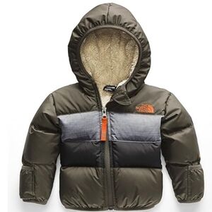 North Face baby puffer coat Sherpa lined 6-12 months green grey black